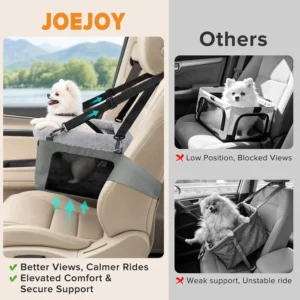 JOEJOY Deluxe Dog Booster Seat with Sturdy Metal Frame and Safety Leash for Small Pets up to 20 lbs - Portable Puppy Dog Car Seat with Thick Cushion and Storage Pockets for Small Dogs view 2