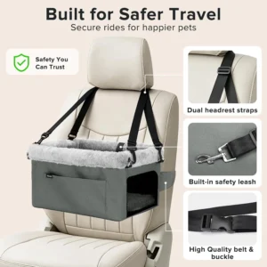 JOEJOY Deluxe Dog Booster Seat with Sturdy Metal Frame and Safety Leash for Small Pets up to 20 lbs - Portable Puppy Dog Car Seat with Thick Cushion and Storage Pockets for Small Dogs view 3