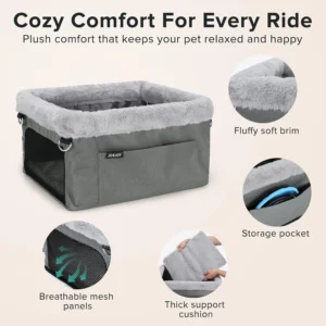 JOEJOY Deluxe Dog Booster Seat with Sturdy Metal Frame and Safety Leash for Small Pets up to 20 lbs - Portable Puppy Dog Car Seat with Thick Cushion and Storage Pockets for Small Dogs view 4