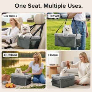 JOEJOY Deluxe Dog Booster Seat with Sturdy Metal Frame and Safety Leash for Small Pets up to 20 lbs - Portable Puppy Dog Car Seat with Thick Cushion and Storage Pockets for Small Dogs view 5