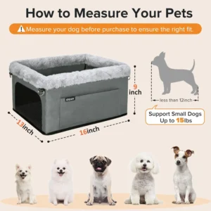 JOEJOY Deluxe Dog Booster Seat with Sturdy Metal Frame and Safety Leash for Small Pets up to 20 lbs - Portable Puppy Dog Car Seat with Thick Cushion and Storage Pockets for Small Dogs view 6
