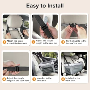 JOEJOY Deluxe Dog Booster Seat with Sturdy Metal Frame and Safety Leash for Small Pets up to 20 lbs - Portable Puppy Dog Car Seat with Thick Cushion and Storage Pockets for Small Dogs view 7