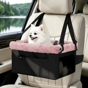 JOEJOY Deluxe Dog Booster Seat with Sturdy Metal Frame and Safety Leash for Small Pets up to 20 lbs - Portable Puppy Dog Car Seat with Thick Cushion and Storage Pockets for Small Dogs