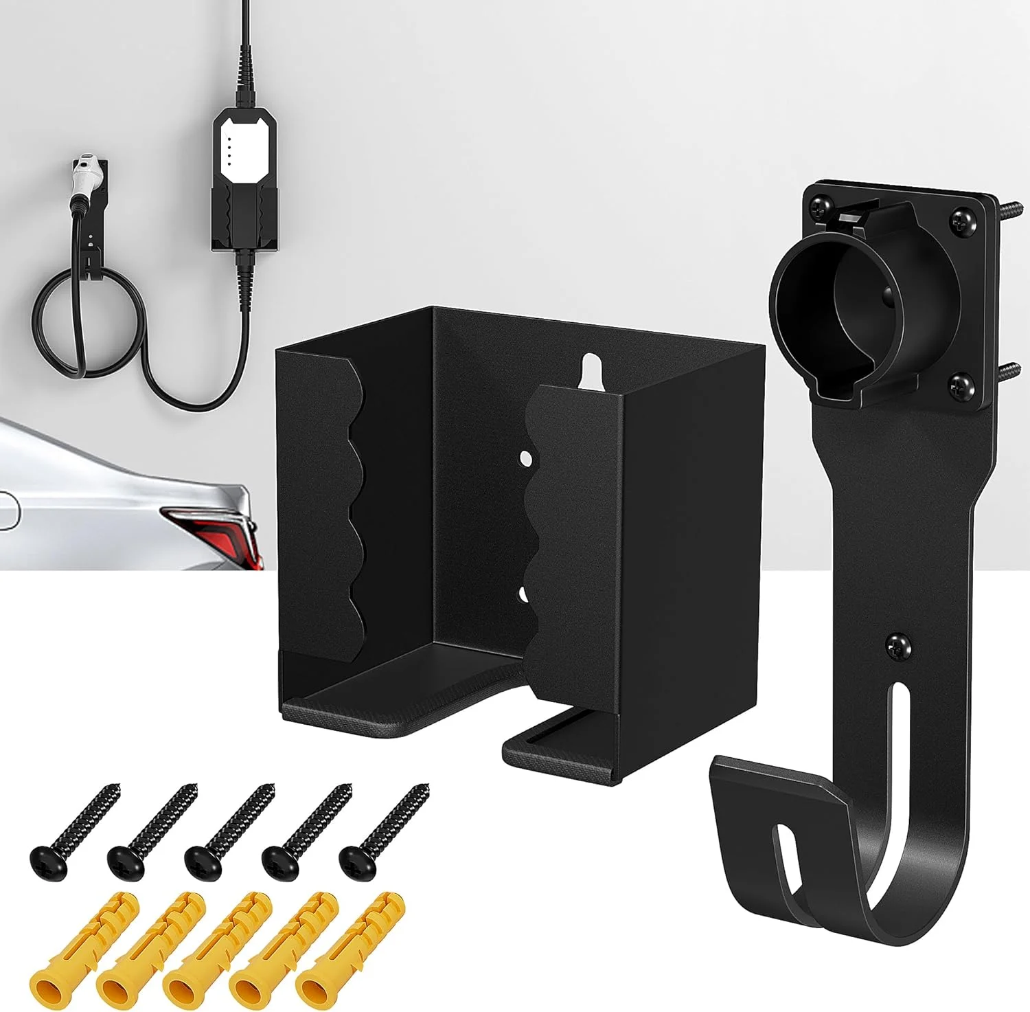 EV Charger Wall Mount Kit with Holster and Cable Organizer
