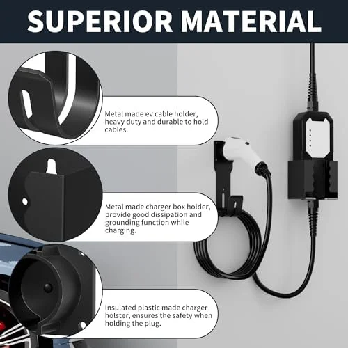Joinfworld EV Charger Holder Wall Mount Kit EV Charger Holster Dock for SAE J1772 Connector J-Hook EV Charger Cable Holder & EV Charging Box Holder for Electric Vehicles