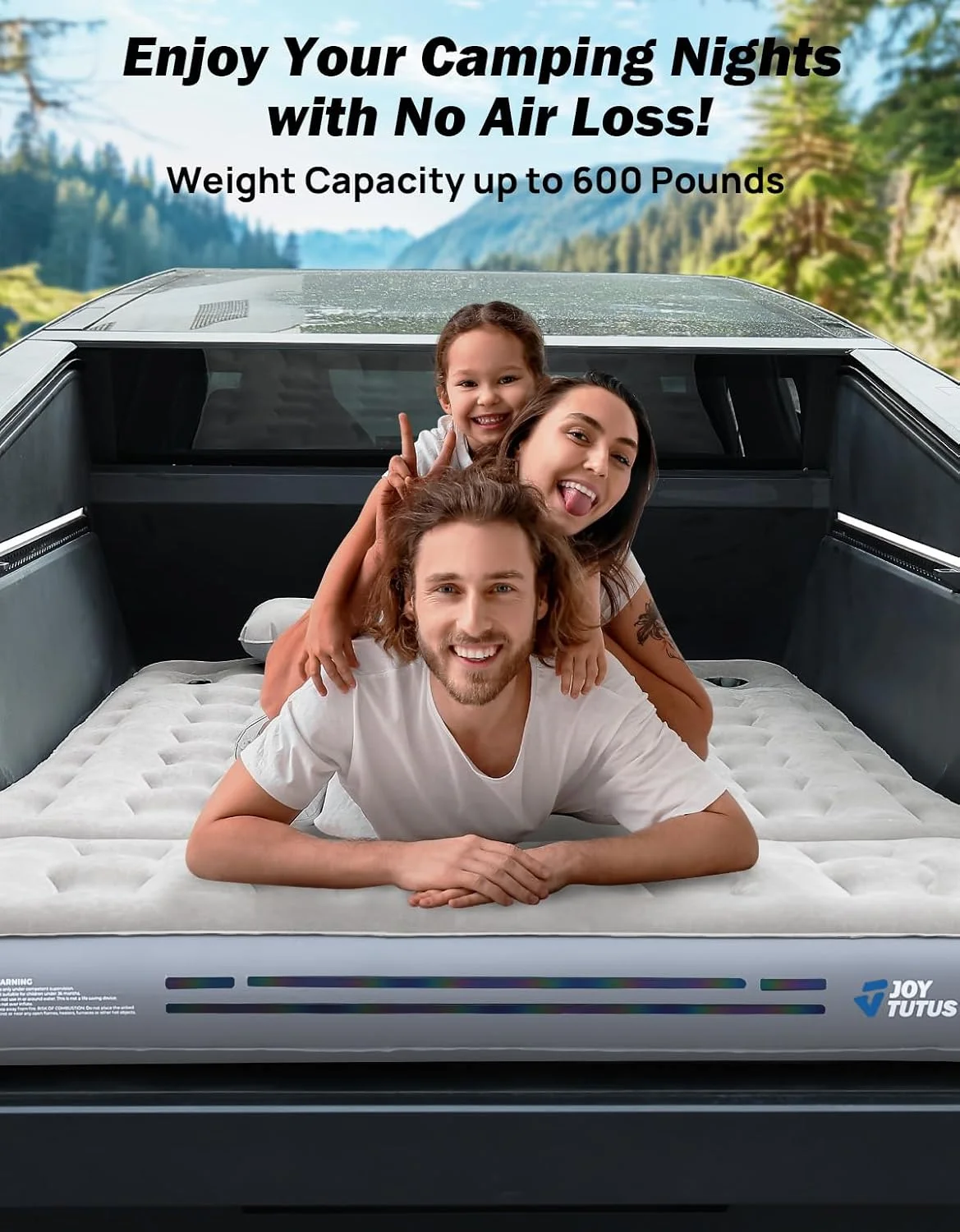 Built-in electric pump for quick inflation of the truck bed air mattress