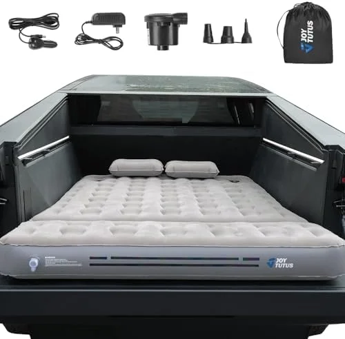 JOYTUTUS Truck Bed Air Mattress with 2 Pillows for Cybertruck Accessories Custom Fit Inflation Camping Air Bed with Built-in Pump & Carry Bag- Grey