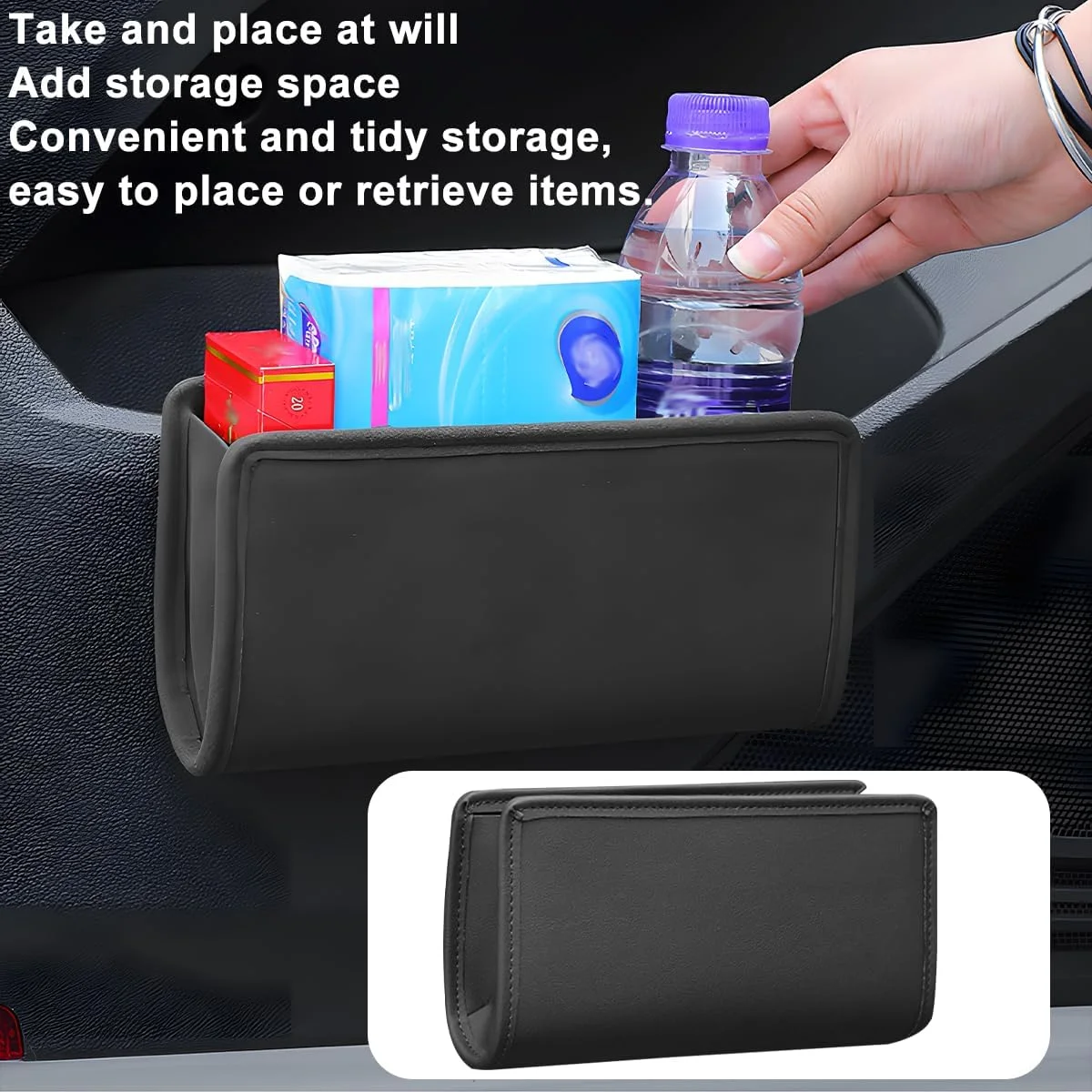 KHGUZ organizer shown as a trash receptacle with a plastic bag inserted