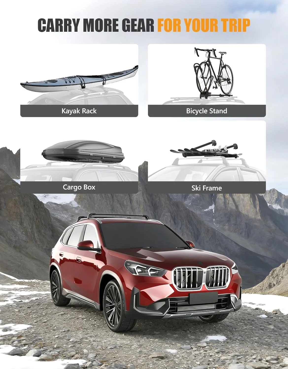 KINGGERI Roof Rack Cross Bars installed on BMW X1 U11 - Rear View