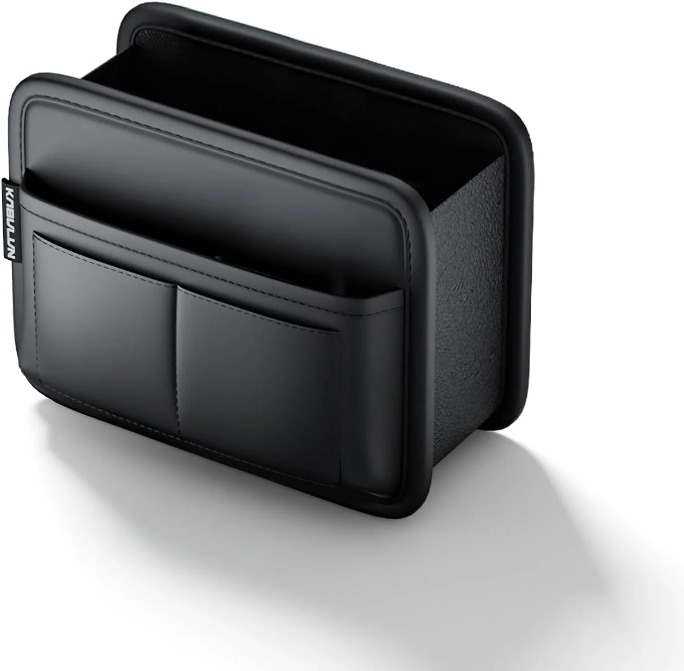 Close-up of LEIWOOR car door organizer showing premium PU leather texture and stitching
