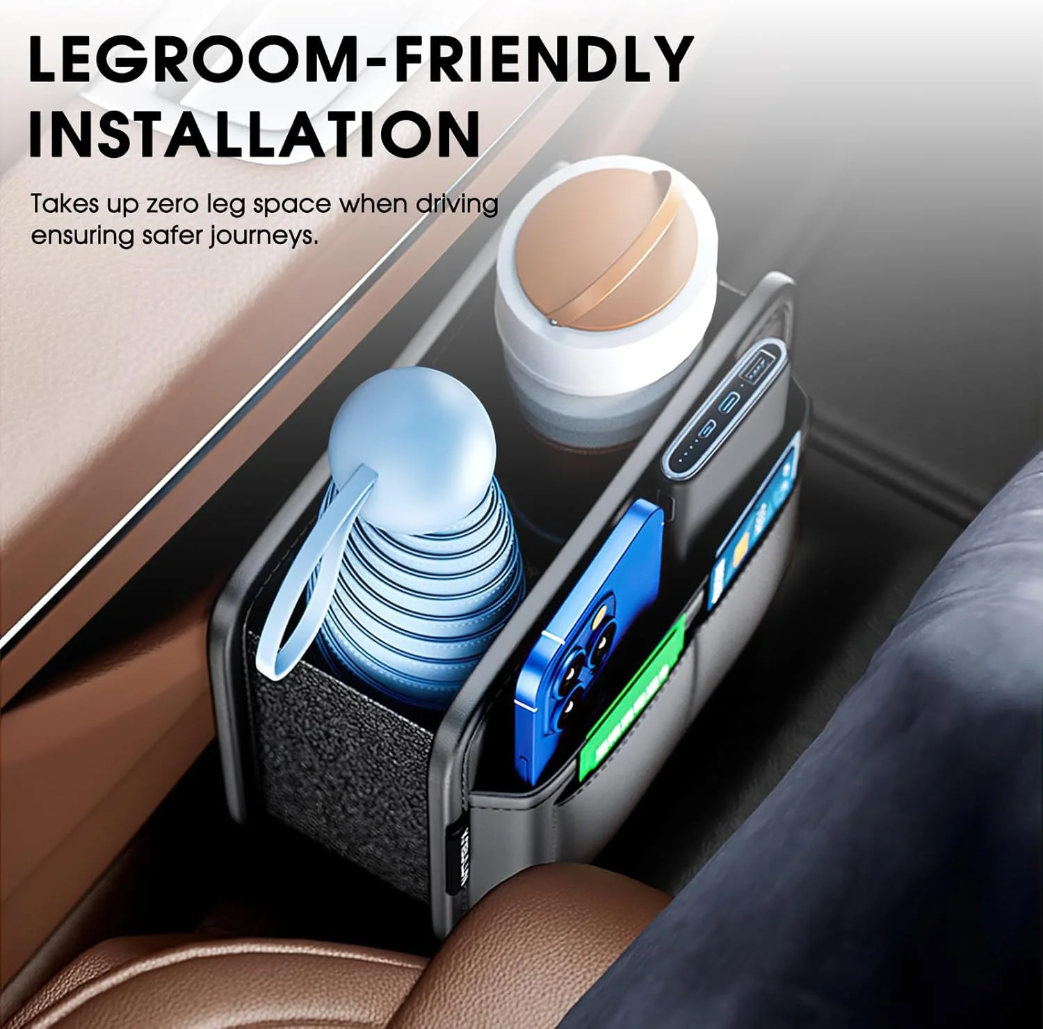 LEIWOOR car door organizer shown with a bag inserted, functioning as a car trash bin