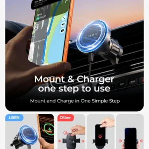 LISEN 15W MagSafe Car Mount Charger: Premium EV Wireless Charging view 3