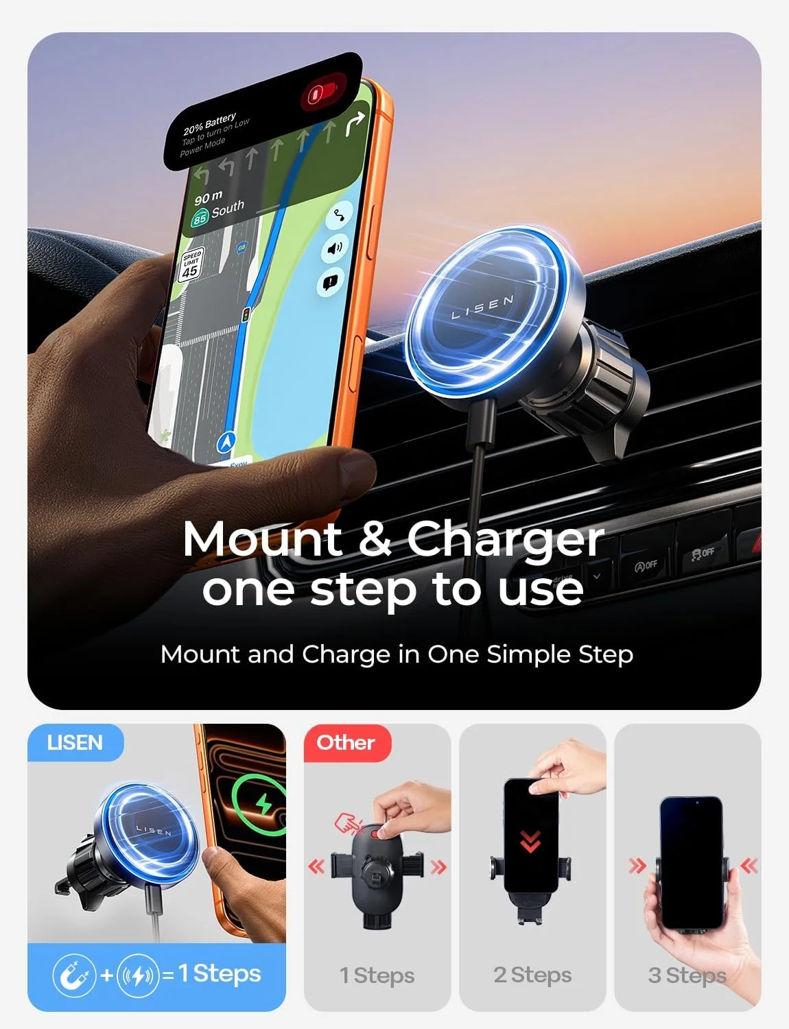 LISEN MagSafe charger providing 15W fast wireless charging