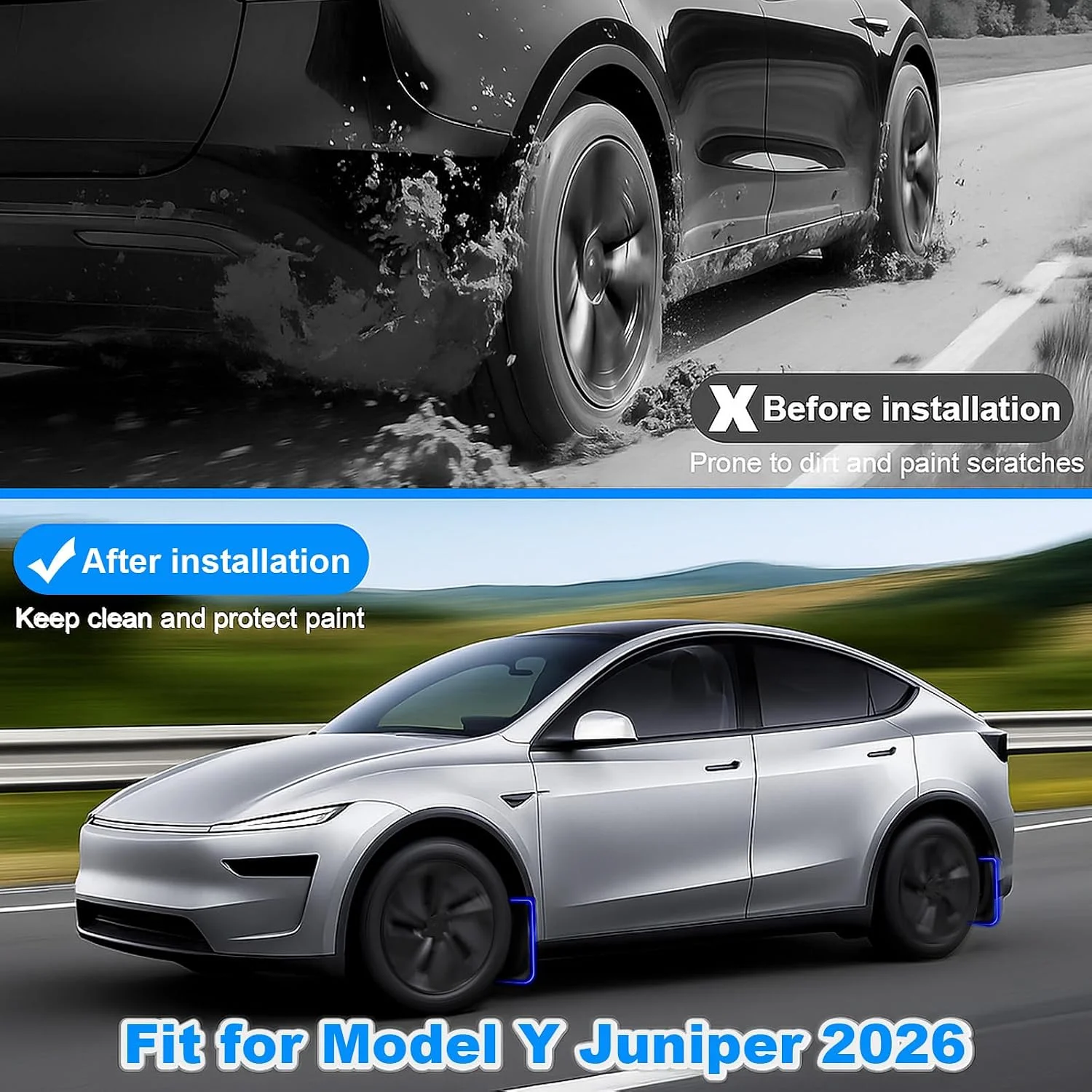 Tesla Model Y Juniper Mud Flaps - Rear View