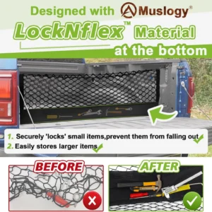 Muslogy Truck Bed Cargo Net Trunk Netting Compatible with Tesla Cybertruck 2024 2025 2026 Accessories, Pickup Cargo Organizer SUV Sedan Storage Net w/Heavy Duty Carabiners view 2