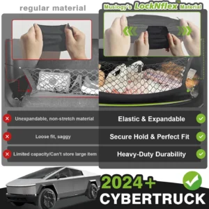 Muslogy Truck Bed Cargo Net Trunk Netting Compatible with Tesla Cybertruck 2024 2025 2026 Accessories, Pickup Cargo Organizer SUV Sedan Storage Net w/Heavy Duty Carabiners view 4