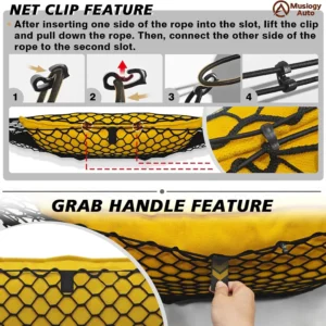 Muslogy Truck Bed Cargo Net Trunk Netting Compatible with Tesla Cybertruck 2024 2025 2026 Accessories, Pickup Cargo Organizer SUV Sedan Storage Net w/Heavy Duty Carabiners view 5