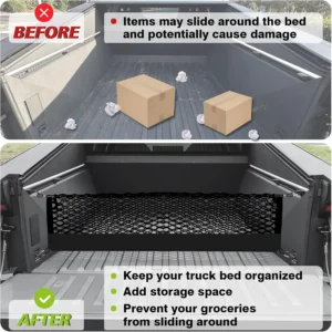 Muslogy Truck Bed Cargo Net Trunk Netting Compatible with Tesla Cybertruck 2024 2025 2026 Accessories, Pickup Cargo Organizer SUV Sedan Storage Net w/Heavy Duty Carabiners view 6