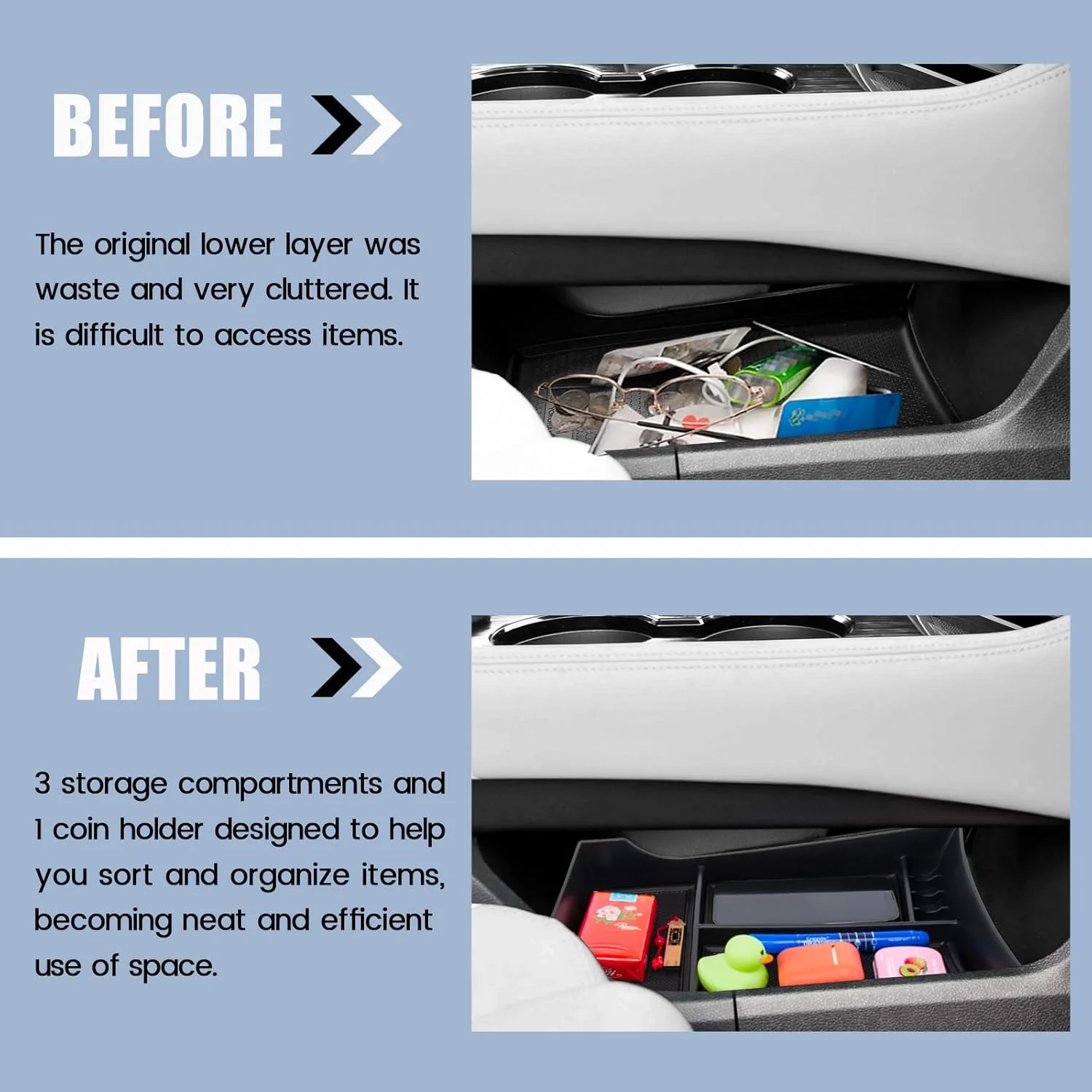 Neepiar Center Console Organizer showcasing its durable ABS plastic construction