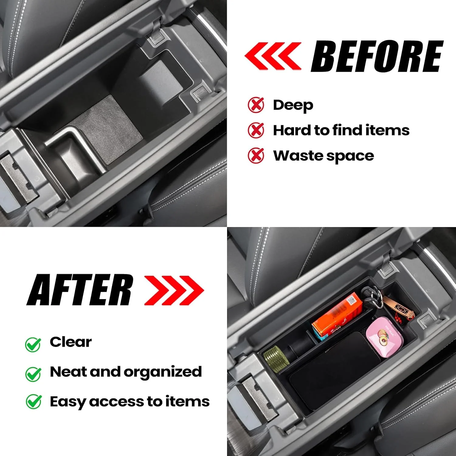 Neepiar Center Console Organizer with its non-slip rubber grip pad