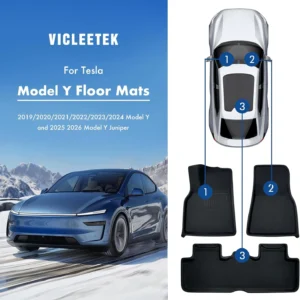 Premium TPE All-Weather Floor Mats for Tesla Model Y 2019-2026 Juniper with High Edges,1st & 2nd Row Waterproof Car Accessories, Pedal Safe Design, Easy to Clean view 2