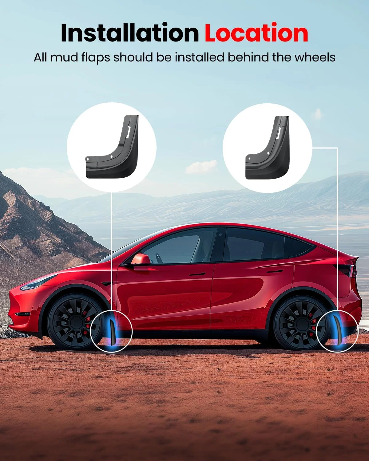 Diagram showing no-drill installation for REEVAA Mud Flaps