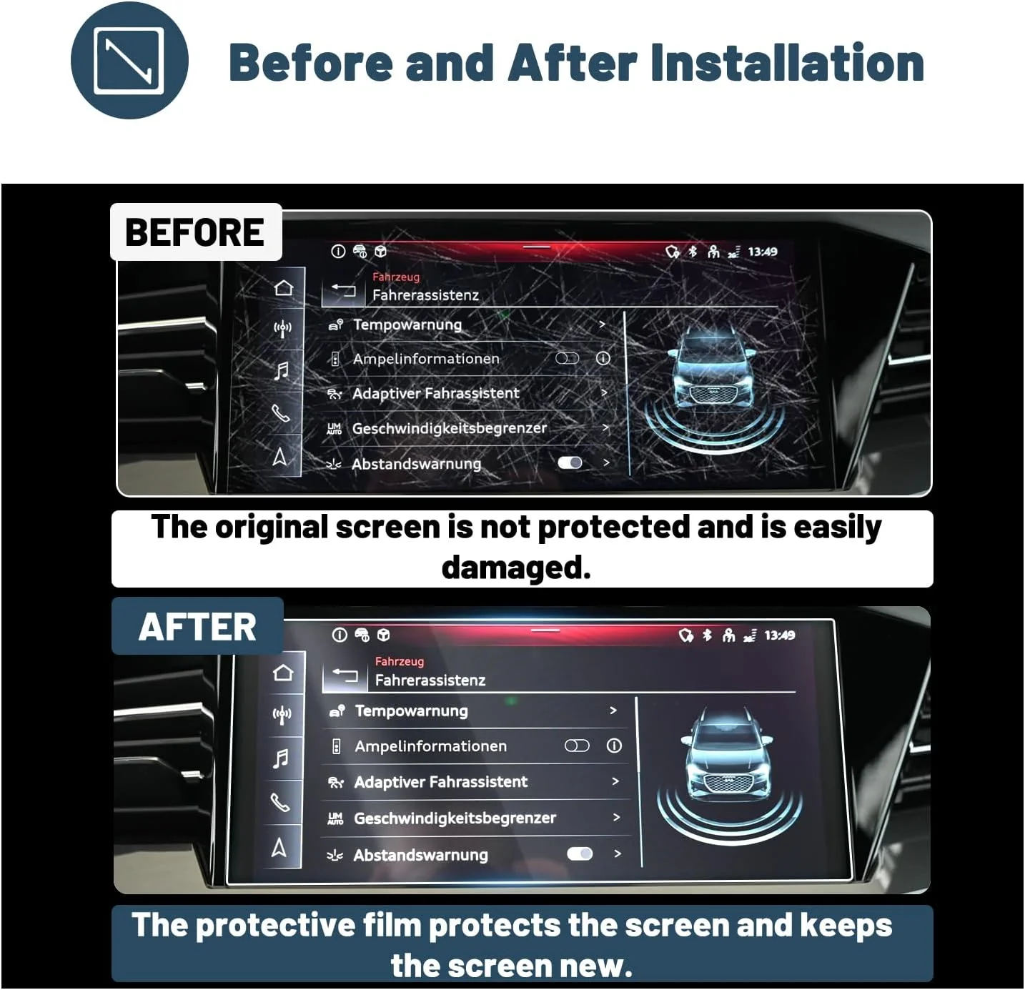 Audi Q4 e-tron screen protector being applied to the 11.6-inch display