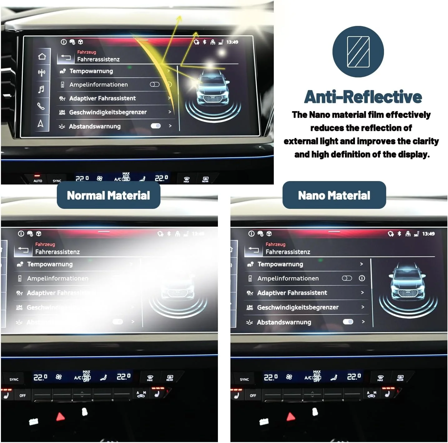 The final look of the Audi Q4 e-tron 11.6-inch screen with the Ruiya protector applied