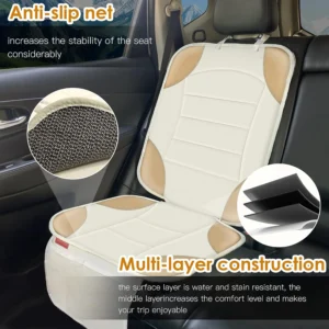 Sinvitron Car Seat Protector for Child Car Seat - Waterproof Non-Slip Leather Mat with 2 Mesh Pockets, Universal Seat Cover for Baby, Pets & Vehicles (1-Pack, Off-White) view 2