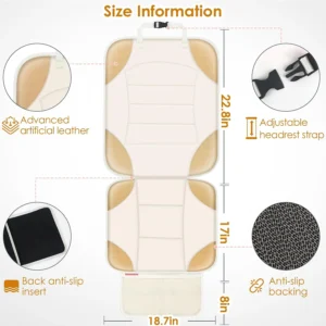 Sinvitron Car Seat Protector for Child Car Seat - Waterproof Non-Slip Leather Mat with 2 Mesh Pockets, Universal Seat Cover for Baby, Pets & Vehicles (1-Pack, Off-White) view 3