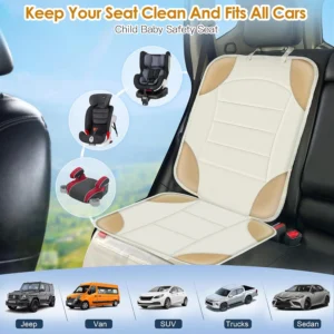 Sinvitron Car Seat Protector for Child Car Seat - Waterproof Non-Slip Leather Mat with 2 Mesh Pockets, Universal Seat Cover for Baby, Pets & Vehicles (1-Pack, Off-White) view 5