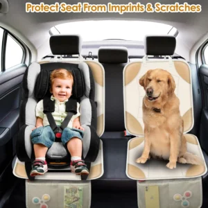 Sinvitron Car Seat Protector for Child Car Seat - Waterproof Non-Slip Leather Mat with 2 Mesh Pockets, Universal Seat Cover for Baby, Pets & Vehicles (1-Pack, Off-White) view 7