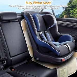 Sinvitron Car Seat Protector for Child Car Seat - Waterproof Non-Slip Leather Mat with 2 Mesh Pockets, Universal Seat Cover for Baby, Pets & Vehicles (1-Pack, Off-White)