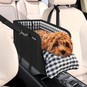 SlowTon Console Dog Car Seat - Portable Dogs Armrest Booster Seat for Small Dog, Anti-Collapse Pet Car Seat with Soft Cushion Safety Belt, Support Pet Up to 11lbs (Black) view 1