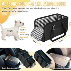 SlowTon Console Dog Car Seat - Portable Dogs Armrest Booster Seat for Small Dog, Anti-Collapse Pet Car Seat with Soft Cushion Safety Belt, Support Pet Up to 11lbs (Black) view 2