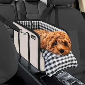 SlowTon Console Dog Car Seat - Portable Dogs Armrest Booster Seat for Small Dog, Anti-Collapse Pet Car Seat with Soft Cushion Safety Belt, Support Pet Up to 11lbs (Black)