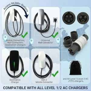 Tesla to J1772 Adapter and J1772 to NACS Adapter Kit (2-Pack), 48A Max EV Charging Accessories, Compatible with BMW i3, Tesla Wall Connectors and Level 1/2 Charging Stations
