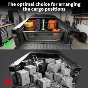 Truck Bed Divider Compatible with Tesla Cybertruck 2023–2025,Modular Aluminum Cargo Divider with MOLLE Panels,Adjustable No-Drill Truck Bed Organizer view 2
