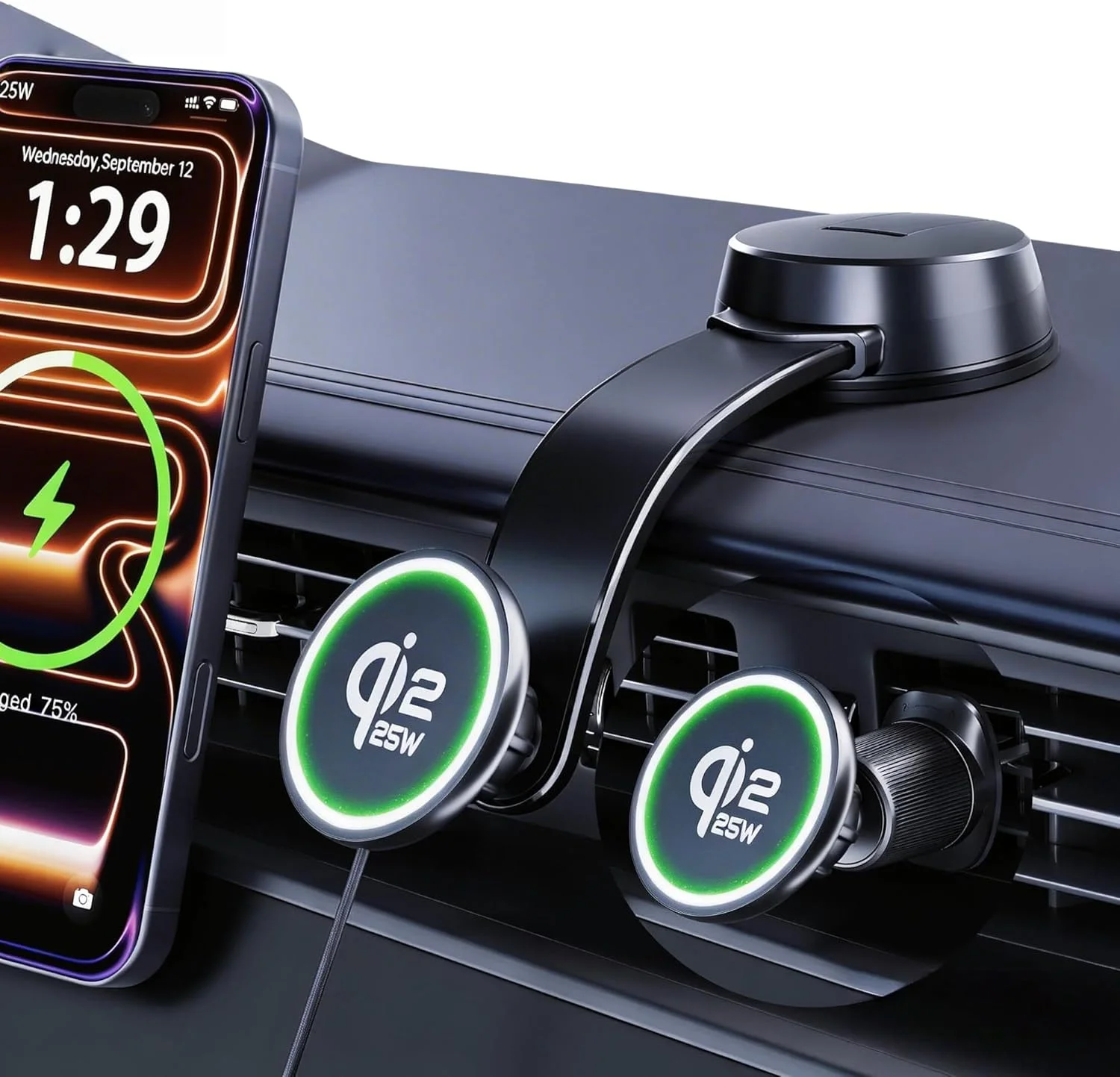 TUORL Qi2.2 MagSafe Wireless Car Charger Mount showcasing its charging pad