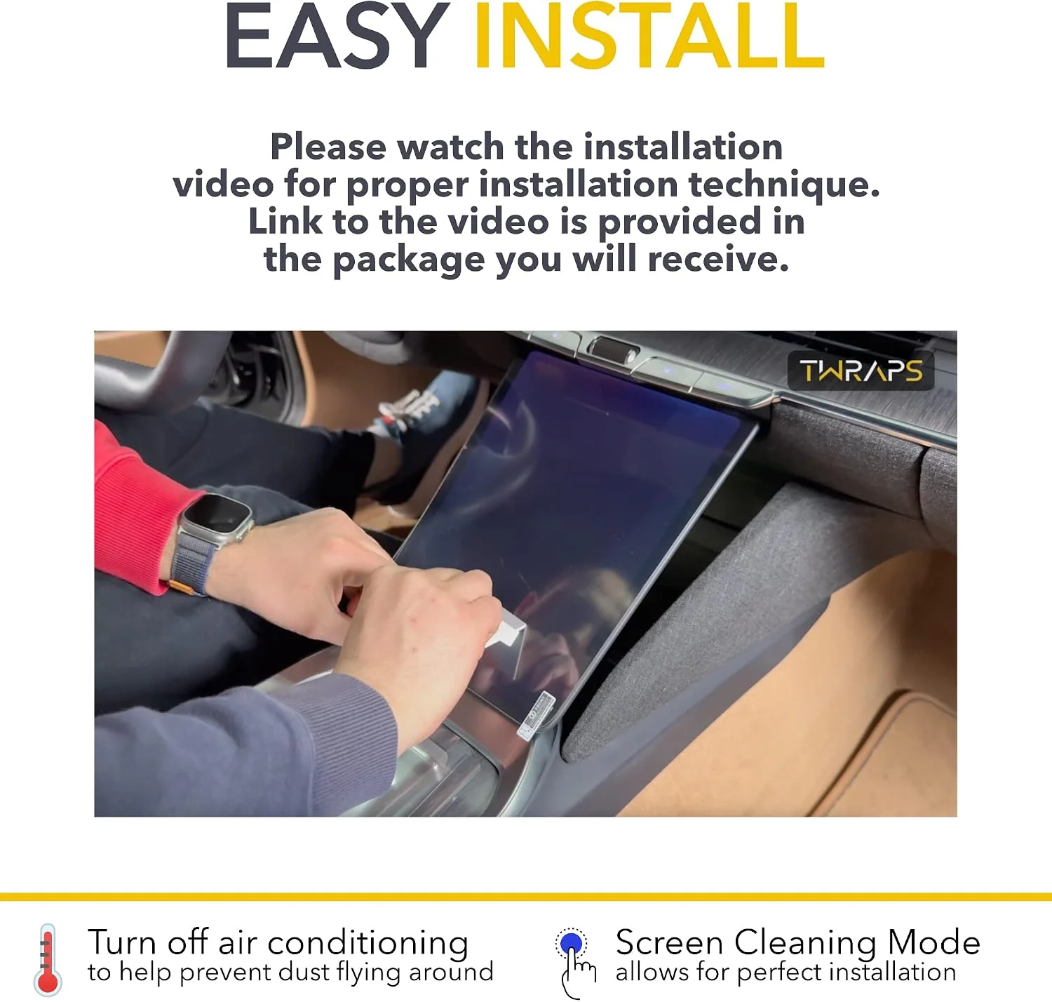 Illustrative image of bubble-free installation of TWRAPS screen protector