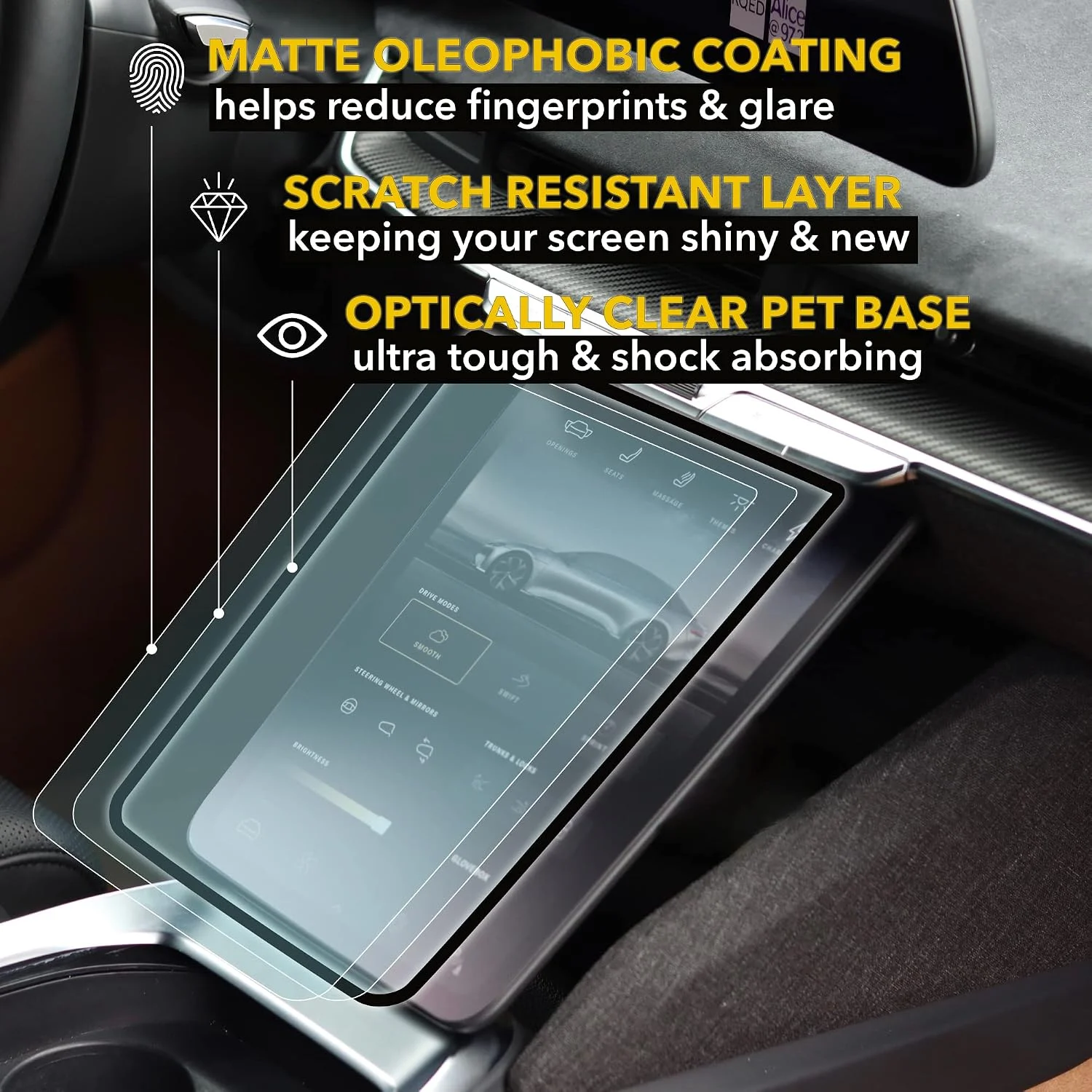 TWRAPS EV screen protector applied to a curved vehicle display