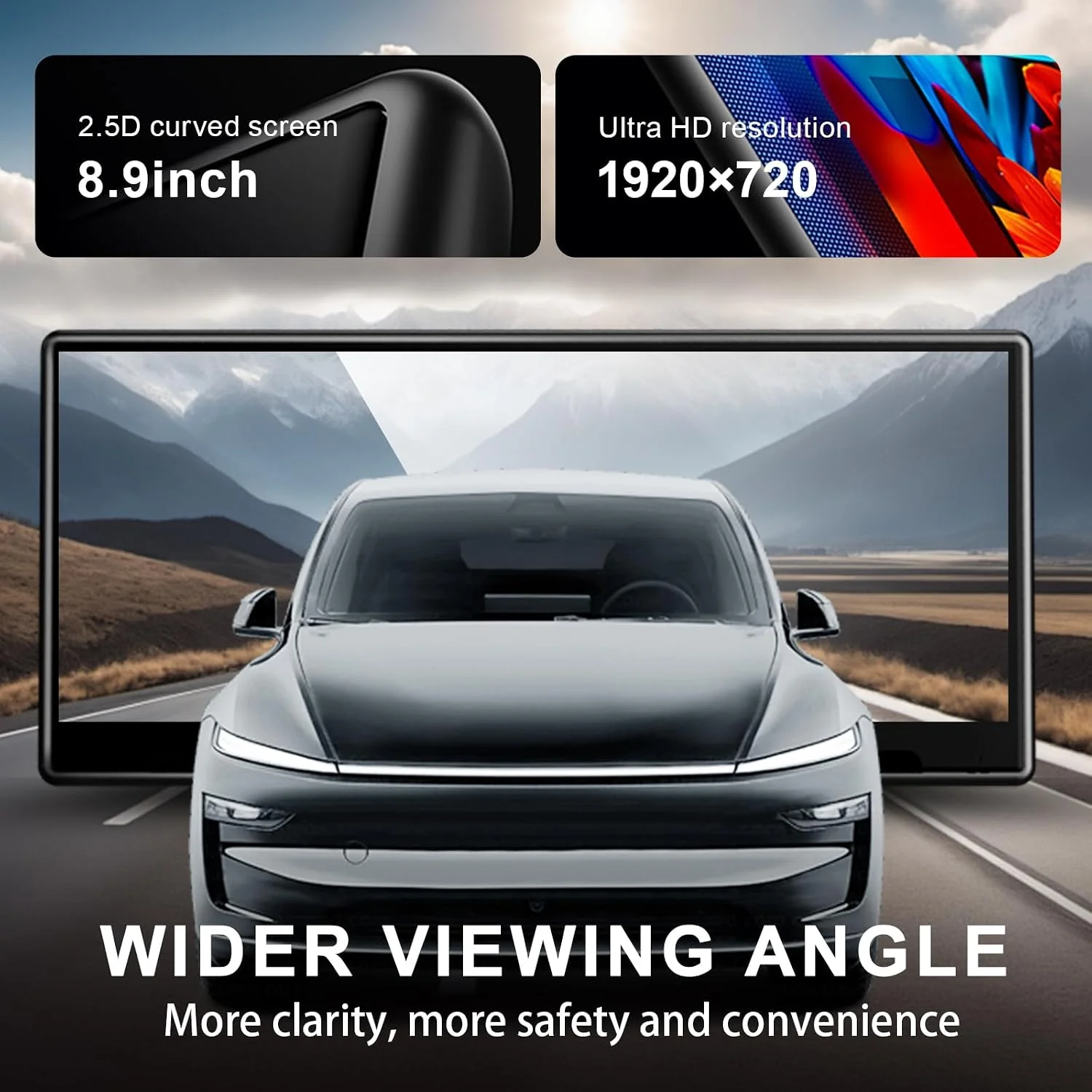 Tesla Model Y HUD with Blind Spot Detection alert