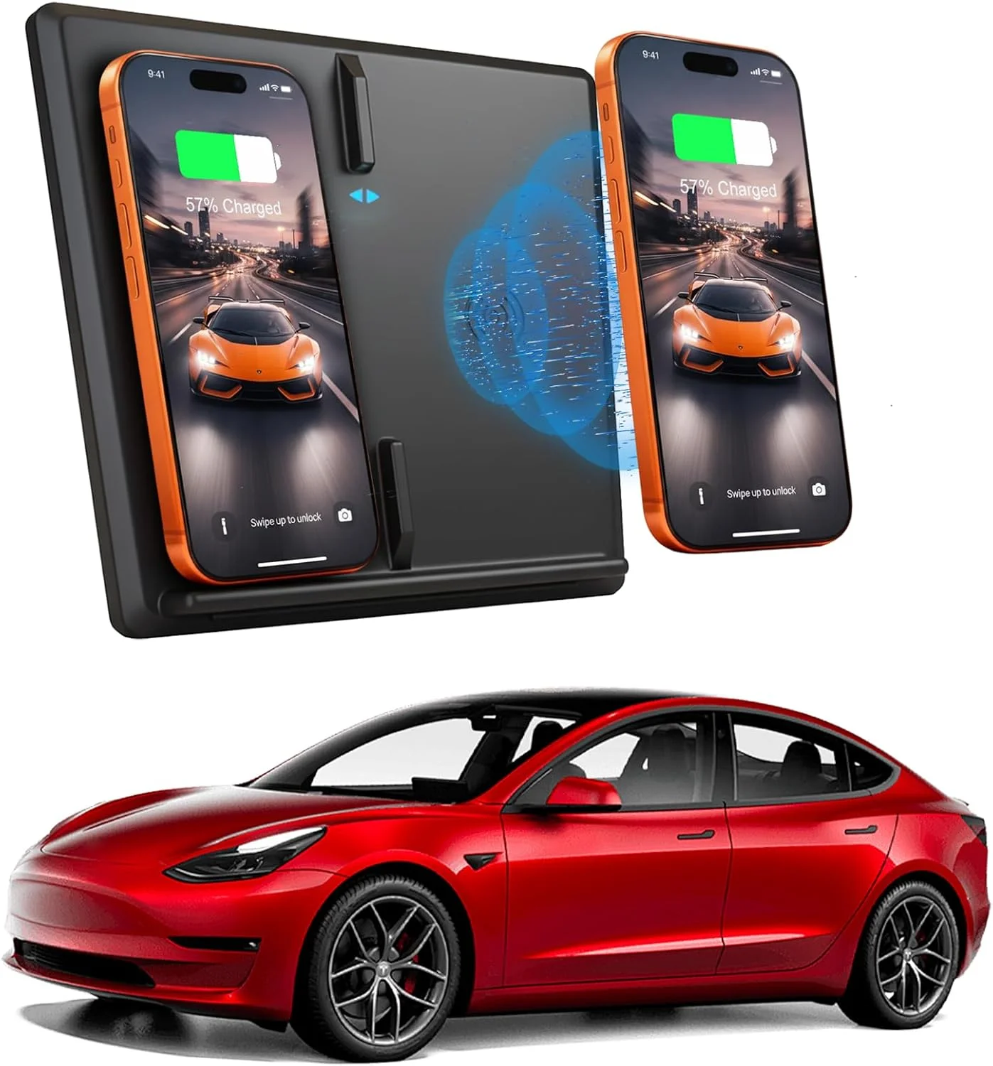 Tesla Model 3 dual wireless charger installed in center console