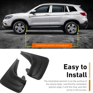 2 PCS Car Mud Flaps, Wear-Resistant Splash-Proof Tire Mud Guards, Stable Front Rear Protector Tire Shield Replacement, Universal for Most Cars (Black) view 4