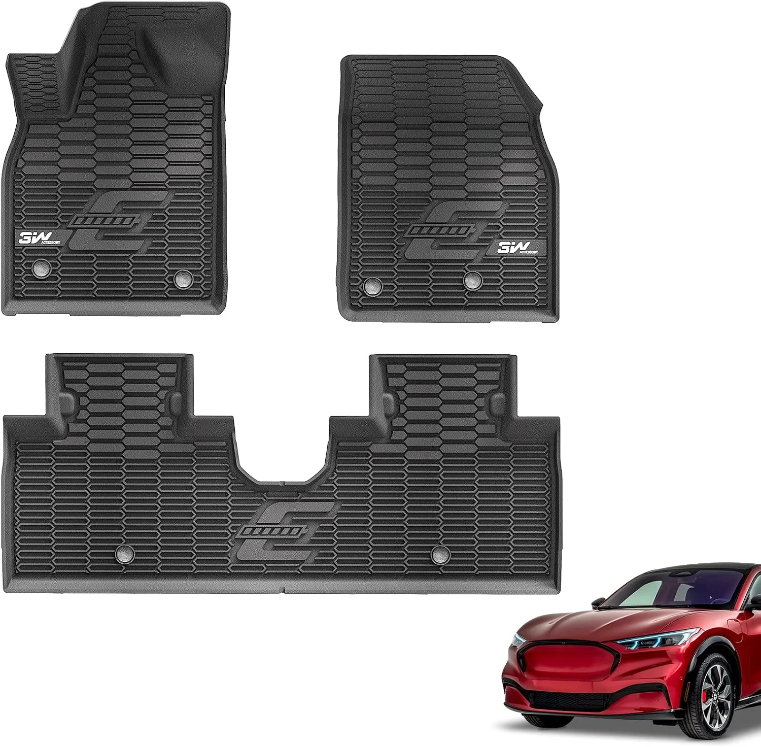 3W floor mats installed in a Ford Mustang Mach-E interior