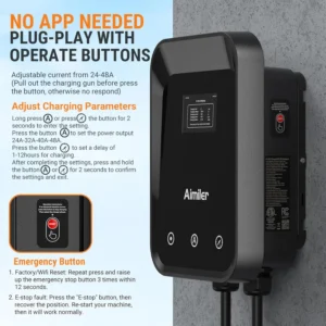 AIMILER Level 2 EV Charger, 48A/11.5kW, Nema 14-50P Plug Electric Vehicle (EV) Charger, 25ft Cable ETL Certified, J1772 Connector EVSE EV Electric Car Charging Stations for Home Level 2, Black view 4