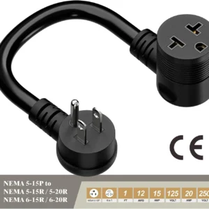 Angled Four-in-One Heavy Duty SJTW 12AWG Extension Cord 12-AWG 15A Household Plug to 20A T-Blade Adapter Cable, Angled Adapter Extension Cord for EV Car Charger L=1FT view 3