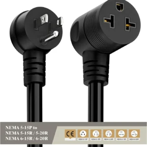 Angled Four-in-One Heavy Duty SJTW 12AWG Extension Cord 12-AWG 15A Household Plug to 20A T-Blade Adapter Cable, Angled Adapter Extension Cord for EV Car Charger L=1FT view 4
