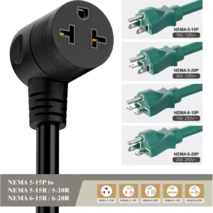 Angled Four-in-One Heavy Duty SJTW 12AWG Extension Cord 12-AWG 15A Household Plug to 20A T-Blade Adapter Cable, Angled Adapter Extension Cord for EV Car Charger L=1FT view 5