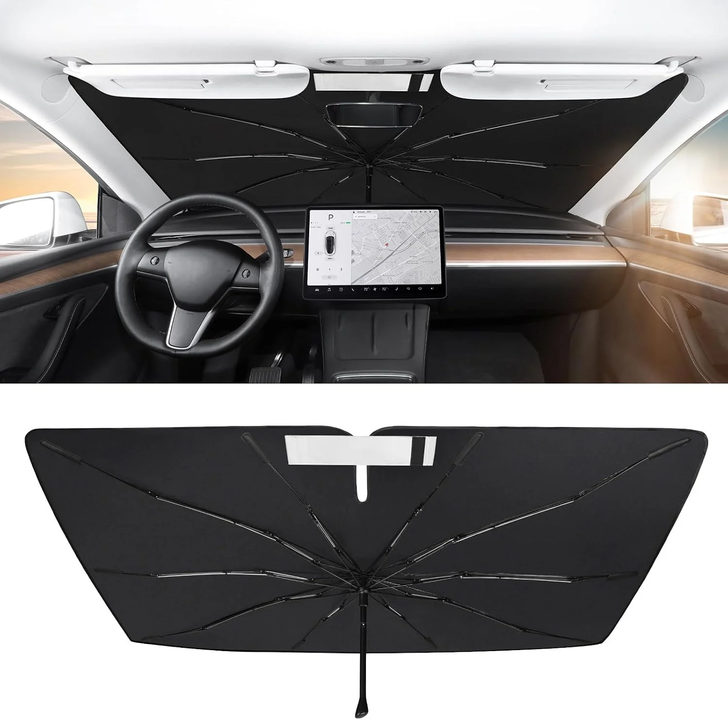 BASENOR Tesla Model 3 Model Y Windshield Sunshade Umbrella